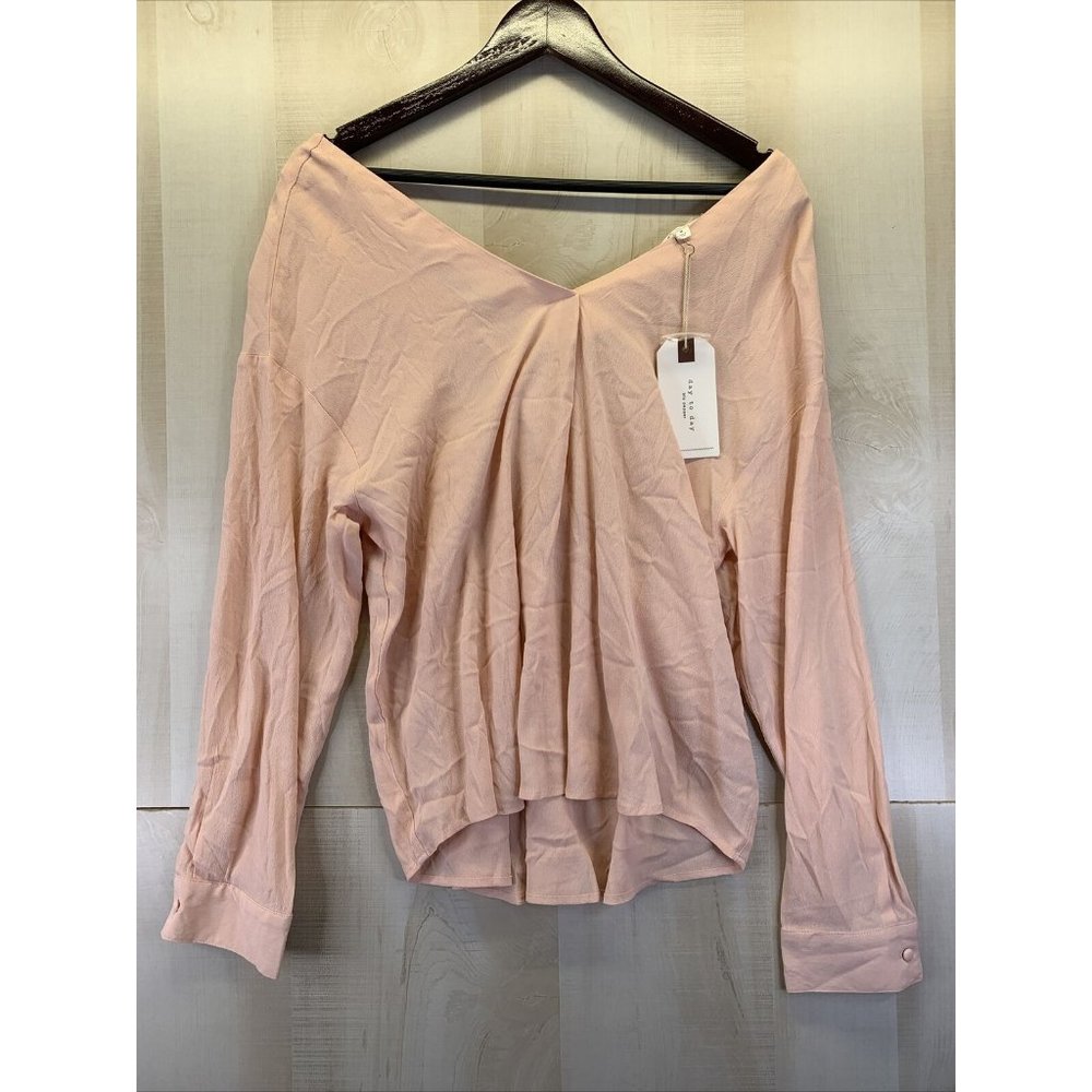 blu pepper day to day Women’s Blush V Neck Chiffon Long Sleeve Crop Top SZ M NWT